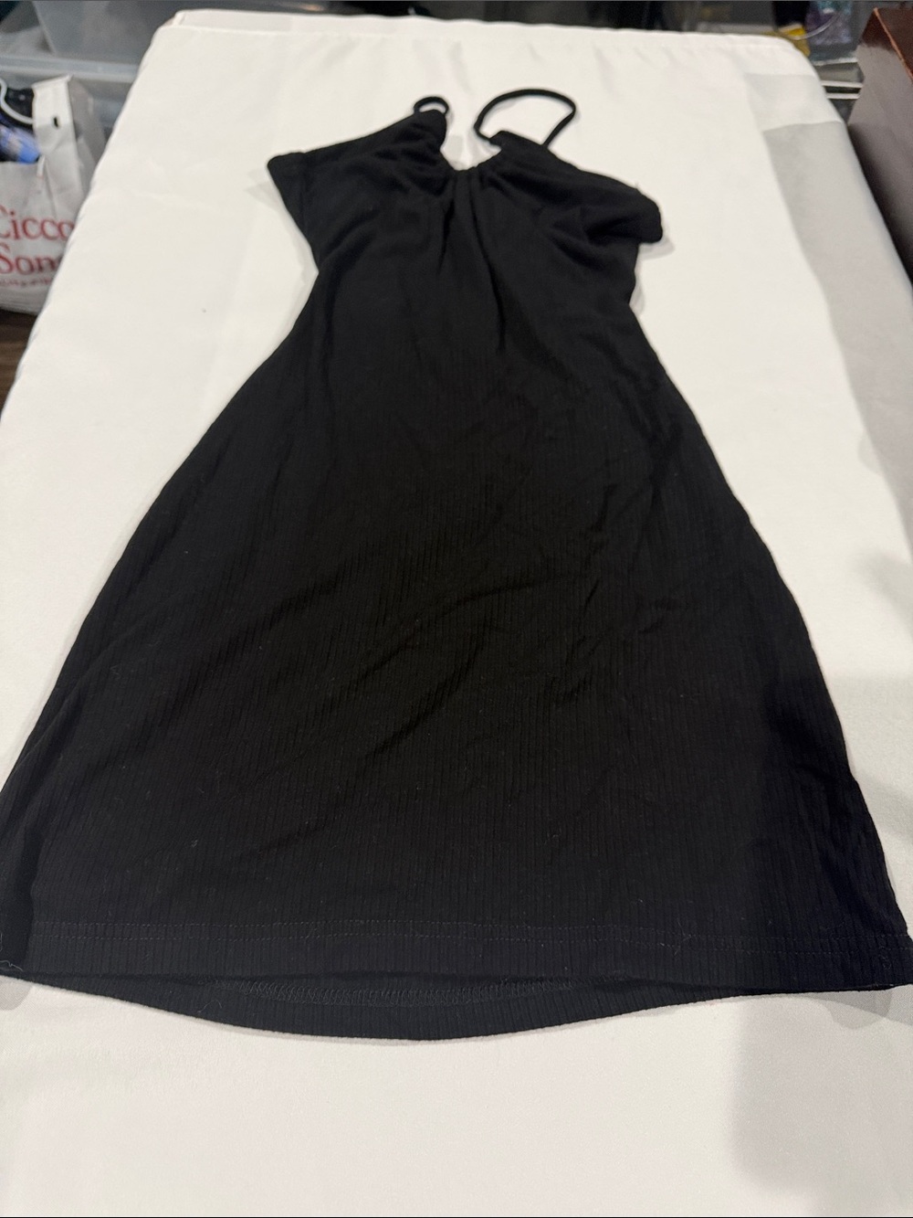 Sky to moon. Sleek Black Mini Slip Dress with Spaghetti Straps
